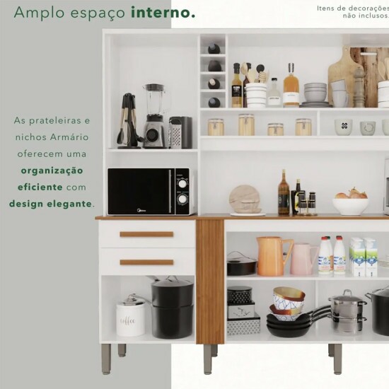 Arm�rio Cozinha Catar Branco/Cinamomo 6 Portas 2 Gavetas Larg. 2.00m - Sall�to