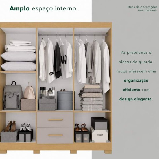 Roupeiro Estrela Premium Jequitib�/Granizo 6 Portas 2 Gavetas C/P�s Larg. 1.50m - Sall�to
