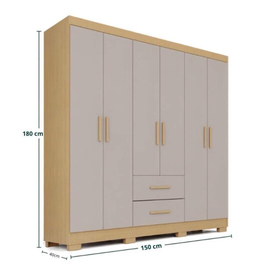 Roupeiro Estrela Premium Jequitib�/Granizo 6 Portas 2 Gavetas C/P�s Larg. 1.50m - Sall�to