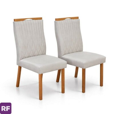 Caixa 2 Cadeiras G�nova Veludo Bege 512 Madeira Art Assentos - Entregue Montada