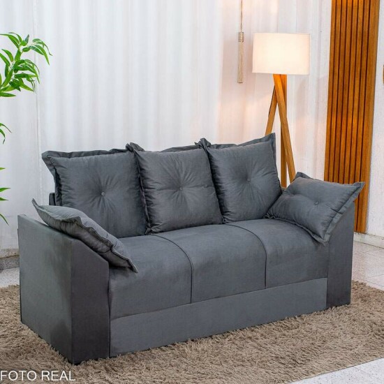 Sof� 3 Lugares Petra Veludinho Cinza Lar. 1.70m 605/502