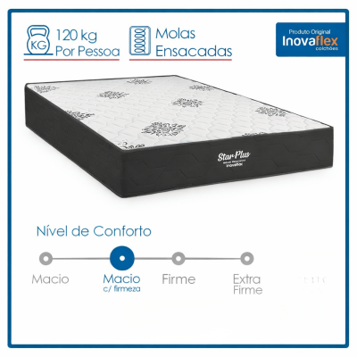 Colch�o Casal Star Plus 138x188x25 Molas Ensacadas Pocket - Inovaflex | Suporta at� 240kg