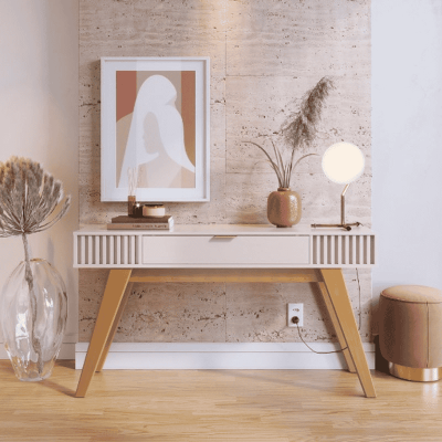Aparador 1,36m Riviera Off White com 1 Gaveta e Detalhe Ripado - Colibri