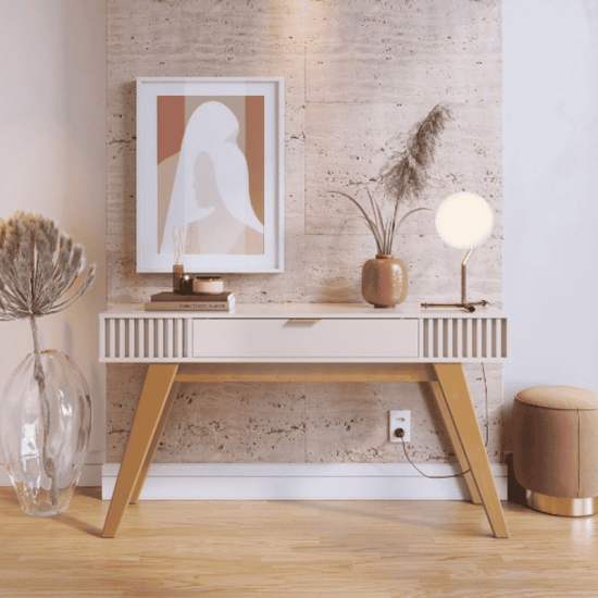 Aparador 1,36m Riviera Off White com 1 Gaveta e Detalhe Ripado - Colibri