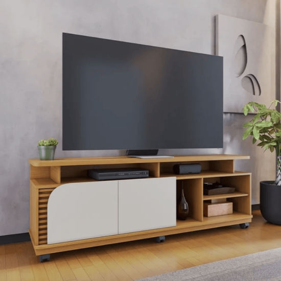 Rack Bancada Jurer� Larg. 1.80m Naturale/Off White Mate para TV at� 75\\\" - Colibri