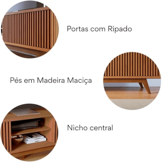 Rack Bancada Fortaleza C/Detalhe Ripado Larg. 2.18m Freij� Para TV\\\'s at� 75 Polegadas - Colibri
