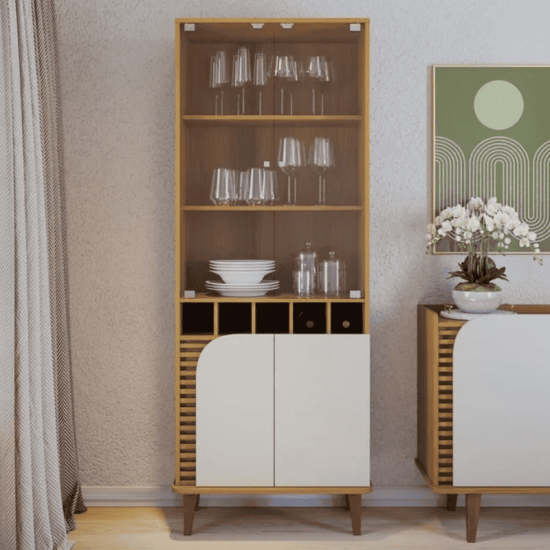 Cristaleira Jurer� Com Detalhe Ripado Larg. 0.70m Naturale/Off White Matte - Colibri