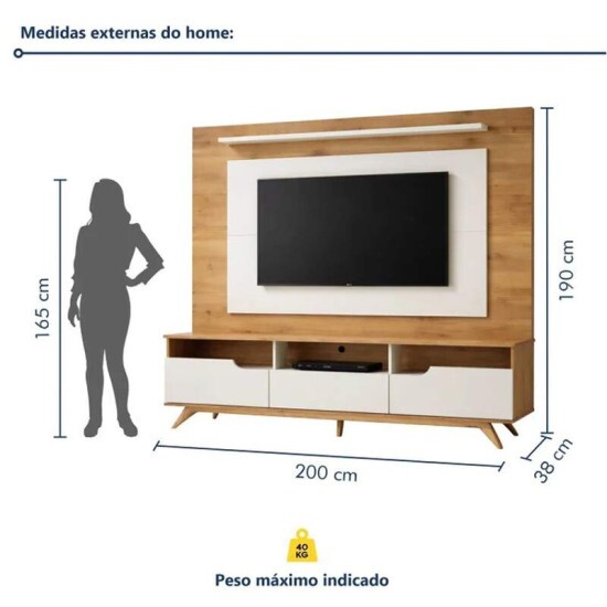 Home Theater Diplomata Cinamomo/Off White Larg. 2.00m para TV at� 60\\\'\\\' - Valdem�veis