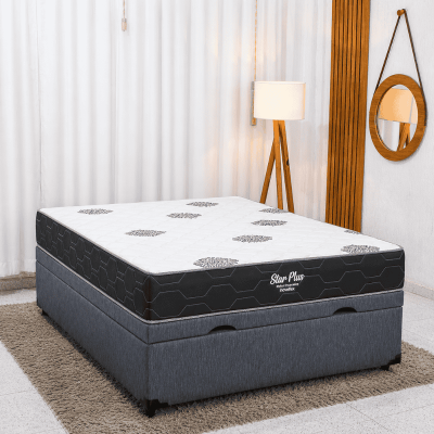 Colch�o Casal Star Plus Molas Ensacadas Pocket - Inovaflex + Base Box Ba� Casal Prime Confort Linh�o Petr�leo Blindado - Issacar 138x188x70 | Suporta at� 120kg