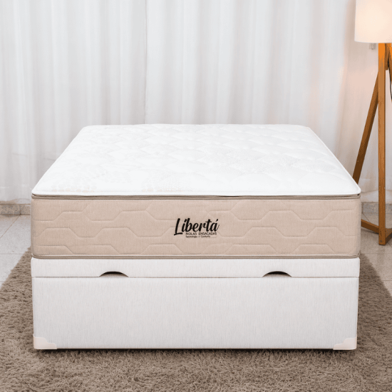 Colch�o Casal Molas Ensacadas Libert� Inovaflex + Base Box Ba� Casal Confort Linh�o Palha Blindado Issacar - 138x188x77