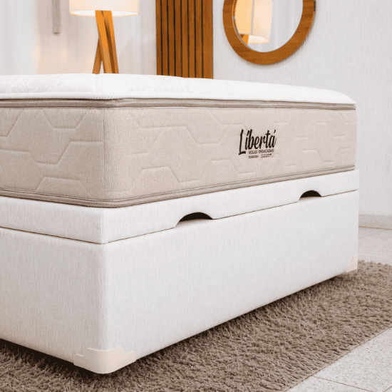 Colch�o Casal Molas Ensacadas Libert� Inovaflex + Base Box Ba� Casal Confort Linh�o Palha Blindado Issacar - 138x188x77