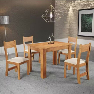 Mesa de Jantar Perla Mel 110�75 com 4 Cadeiras Brisa Veludo Assento Marfim - Viero