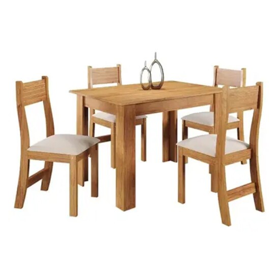 Mesa de Jantar Perla Mel 110�75 com 4 Cadeiras Brisa Veludo Assento Marfim - Viero