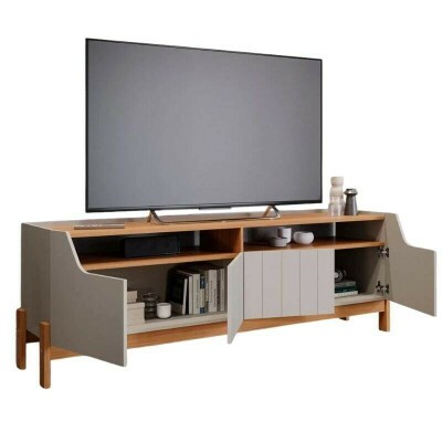 Bancada Moema Larg. 1.85m Off/Cinamomo + Painel Trend Ripado Larg. 1.80m Cinamomo 100% MDF - Perm�bili