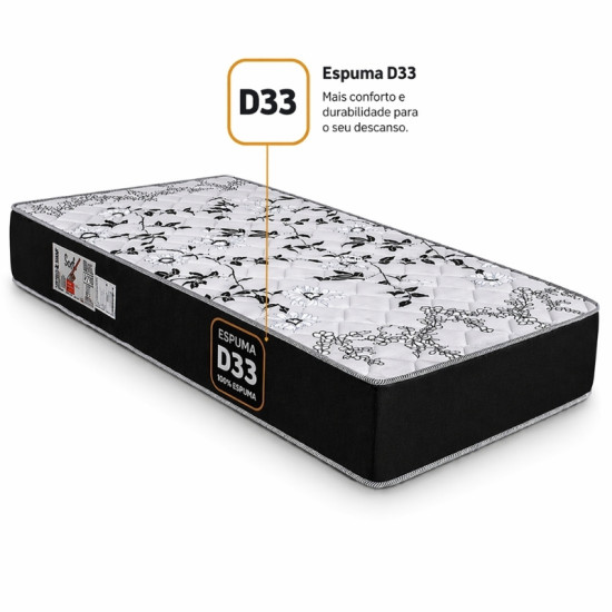 Colch�o Solteiro Sant� Alt 20 D33 + Box Solteiro Sued Preto 80x200x57 N. Sonho | Suporta at� 130kg - Medida Especial para pessoas altas