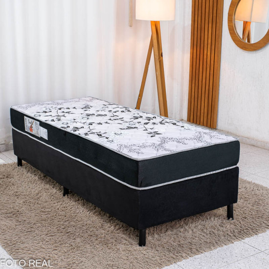 Colch�o Solteiro Sant� Alt 20 D33 + Box Solteiro Sued Preto 80x200x57 N. Sonho | Suporta at� 130kg - Medida Especial para pessoas altas