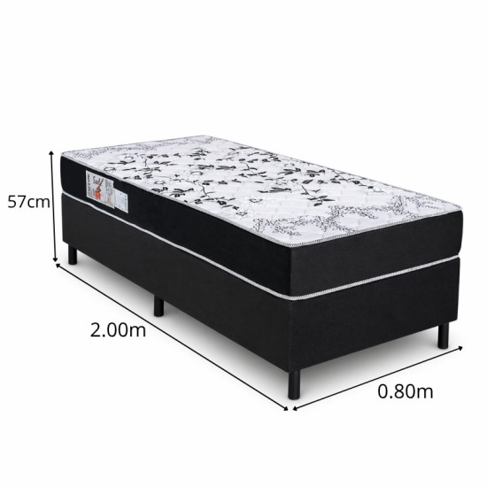 Colch�o Solteiro Sant� Alt 20 D33 + Box Solteiro Sued Preto 80x200x57 N. Sonho | Suporta at� 130kg - Medida Especial para pessoas altas