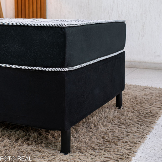 Colch�o Solteiro Sant� Alt 20 D33 + Box Solteiro Sued Preto 80x200x57 N. Sonho | Suporta at� 130kg - Medida Especial para pessoas altas