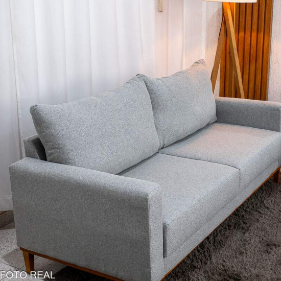 Sof� 3 Lugares Fel�cia Linho Cinza + Poltrona Runa Linho Cinza