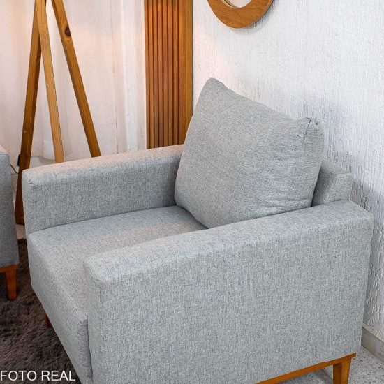 Sof� 3 Lugares Fel�cia Linho Cinza + Poltrona Runa Linho Cinza