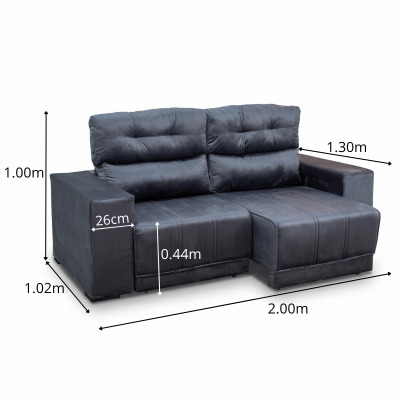 Sof� Retr�til Reclin�vel Royal 2.00m Veludo Grafite