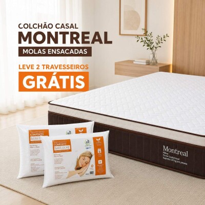 Colch�o Casal Molas Ensacadas Montreal Viero 138x188x32 cm | Suporta at� 260kg | 2 Travesseiros Gr�tis