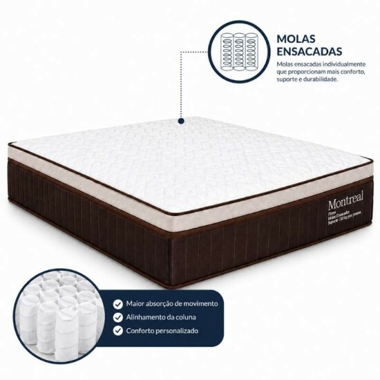 Colch�o Casal Montreal 138x188x32 Molas Ensacadas - Viero | Suporta at� 260kg