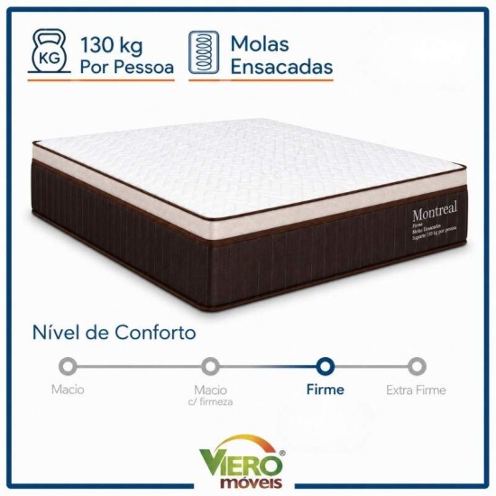 Colch�o Casal Molas Ensacadas Montreal Viero + Base Box Casal Universal Bordado Marrom Gazin - 138x188x72