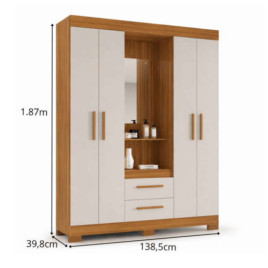 Roupeiro Solteiro NT 6055 Larg. 1.40m Freij�/Off 4 portas 2 Gavetas C/P�s - Not�vel