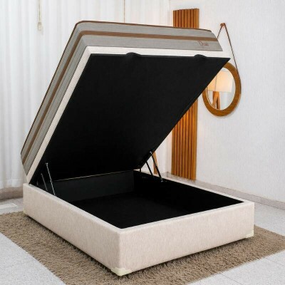 Colch�o Casal Due Molas Ensacadas - Viero + Base Box Ba� Casal Prime Confort Linh�o Palha Blindado - Issacar 138x188x71 | Suporta at� 240kg