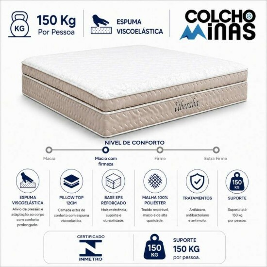 Colch�o Casal Uberaba Espuma Viscoel�stica 138x188x30 ColchoMinas | Suporta at� 300kg
