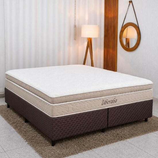 Colch�o Queen Uberaba Espuma Viscoel�stica ColchoMinas + Base Box Queen Bipartido Universal Marrom Bordado - Gazin 158x198x70 | Suporta at� 300kg