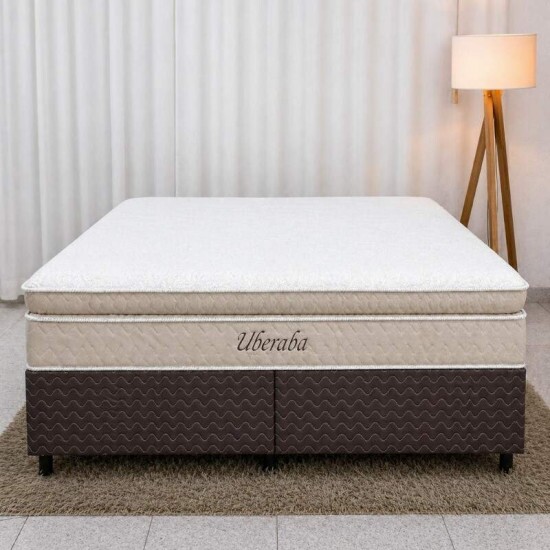 Colch�o Queen Uberaba Espuma Viscoel�stica ColchoMinas + Base Box Queen Bipartido Universal Marrom Bordado - Gazin 158x198x70 | Suporta at� 300kg