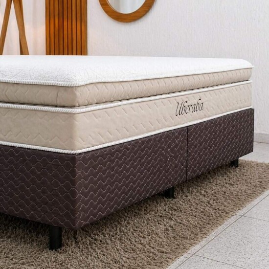Colch�o Queen Uberaba Espuma Viscoel�stica ColchoMinas + Base Box Queen Bipartido Universal Marrom Bordado - Gazin 158x198x70 | Suporta at� 300kg