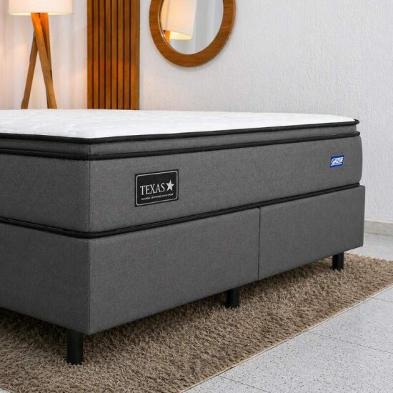 Colch�o Queen Texas Molas Ensacadas + Base Box Queen Bipartido Linho Grafite - Gazin 158x198x69 | Suporta at� 240kg
