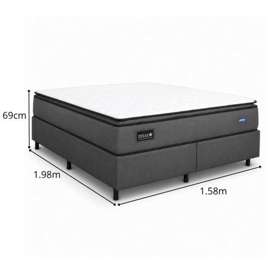 Colch�o Queen Texas Molas Ensacadas + Base Box Queen Bipartido Linho Grafite - Gazin 158x198x69 | Suporta at� 240kg