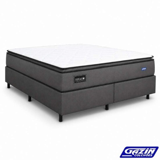 Colch�o Queen Texas Molas Ensacadas + Base Box Queen Bipartido Linho Grafite - Gazin 158x198x69 | Suporta at� 240kg