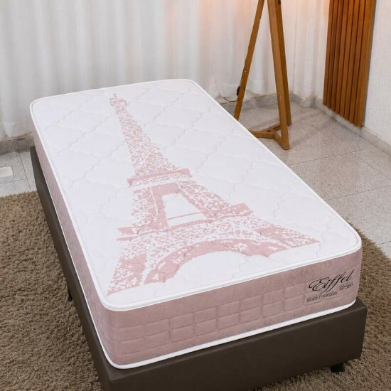 Colch�o Solteiro Eiffel Molas Ensacadas Rosa - Anjos + Box Solteiro Korino Marrom - Ortobel 88x188x63 | Suporta at� 130kg | Suporta at� 130kg