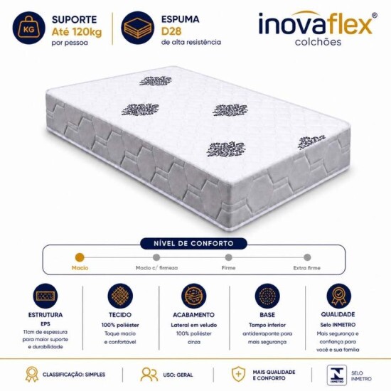 Colch�o Solteiro Confort Premium Ortop�dico D28 - Inovaflex + Box Solteiro Korino Marrom - Ortobel 88x188x55 | Suporta at� 120kg