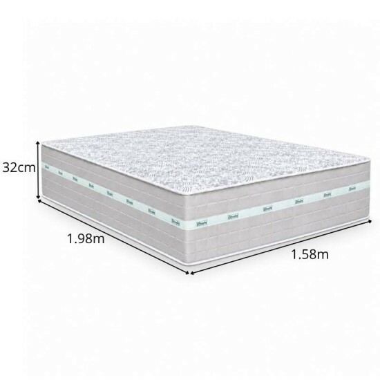 Colch�o Queen Carbon Molas Ensacadas - Anjos + Base Box Queen Bipartido Linho Grafite - Gazin 158x198x72 | Suporta at� 240kg