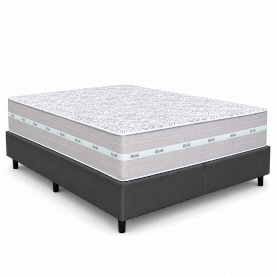 Colch�o Queen Carbon Molas Ensacadas - Anjos + Base Box Queen Bipartido Linho Grafite - Gazin 158x198x72 | Suporta at� 240kg