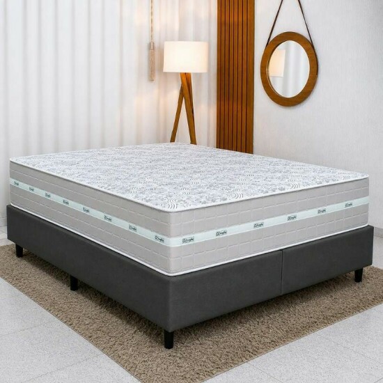 Colch�o Queen Carbon Molas Ensacadas - Anjos + Base Box Queen Bipartido Linho Grafite - Gazin 158x198x72 | Suporta at� 240kg