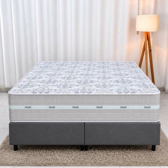 Colch�o Queen Carbon Molas Ensacadas - Anjos + Base Box Queen Bipartido Linho Grafite - Gazin 158x198x72 | Suporta at� 240kg