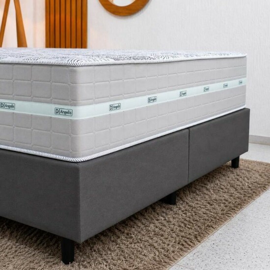 Colch�o Queen Carbon Molas Ensacadas - Anjos + Base Box Queen Bipartido Linho Grafite - Gazin 158x198x72 | Suporta at� 240kg
