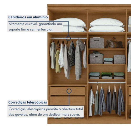 Guarda-roupa Casal 2,30m Alonzo Am�ndoa 6 Portas 4 Gavetas 100% MDF - Lopas