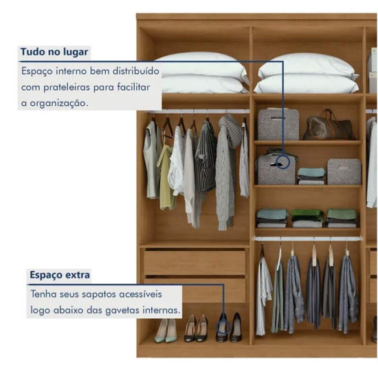 Guarda-roupa Casal 2,30m Alonzo Am�ndoa 6 Portas 4 Gavetas 100% MDF - Lopas