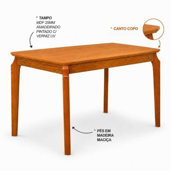 Mesa de Jantar Alegra Tampo Madeirado Cinamomo 120�80 Madeira Maci�a - JCM