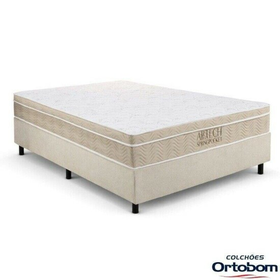 Colch�o Casal Airtech Springpocket Molas Ensacadas - Ortobom + Box Casal Universal Sued Bege - Gazin 138x188x65 | Suporta at� 240kg