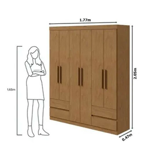 Guarda-roupa Casal 1,77m Zeus Am�ndoa Clean 6 Portas 4 Gavetas - Lopas