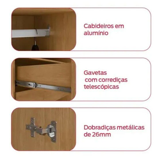 Guarda-roupa Casal 1,77m Zeus Am�ndoa Clean 6 Portas 4 Gavetas - Lopas
